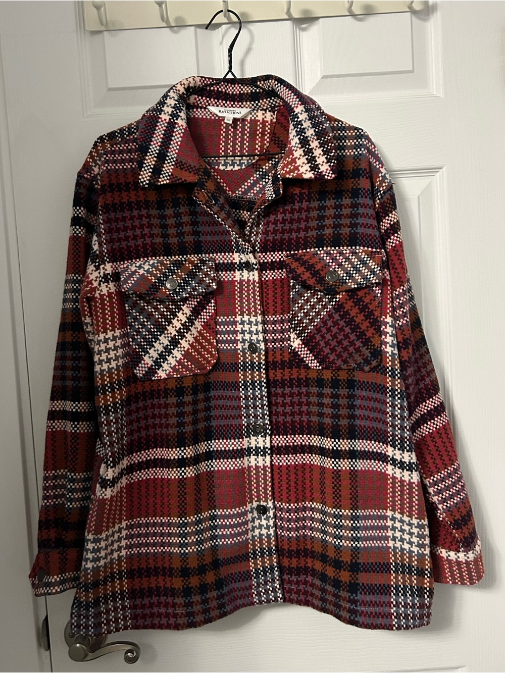 Northern Reflections Red Burgundy Plaid Button-Front Woven Jacket